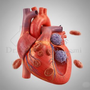 تصویر سه‌بعدی از قلب شامل لخته خون و علائم عفونت دریچه‌ای