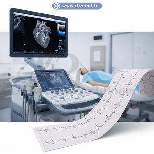 تصویر نمادین شامل دستگاه اکوکاردیوگرافی و برگه نوار قلب برای نمایش تفاوت روشهای تشخیصی قلب