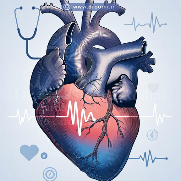 کاور تصویری مقاله قلب با قلب گرافیکی و نمایش جریان خون قرمز و آبی در اکو داپلر رنگی