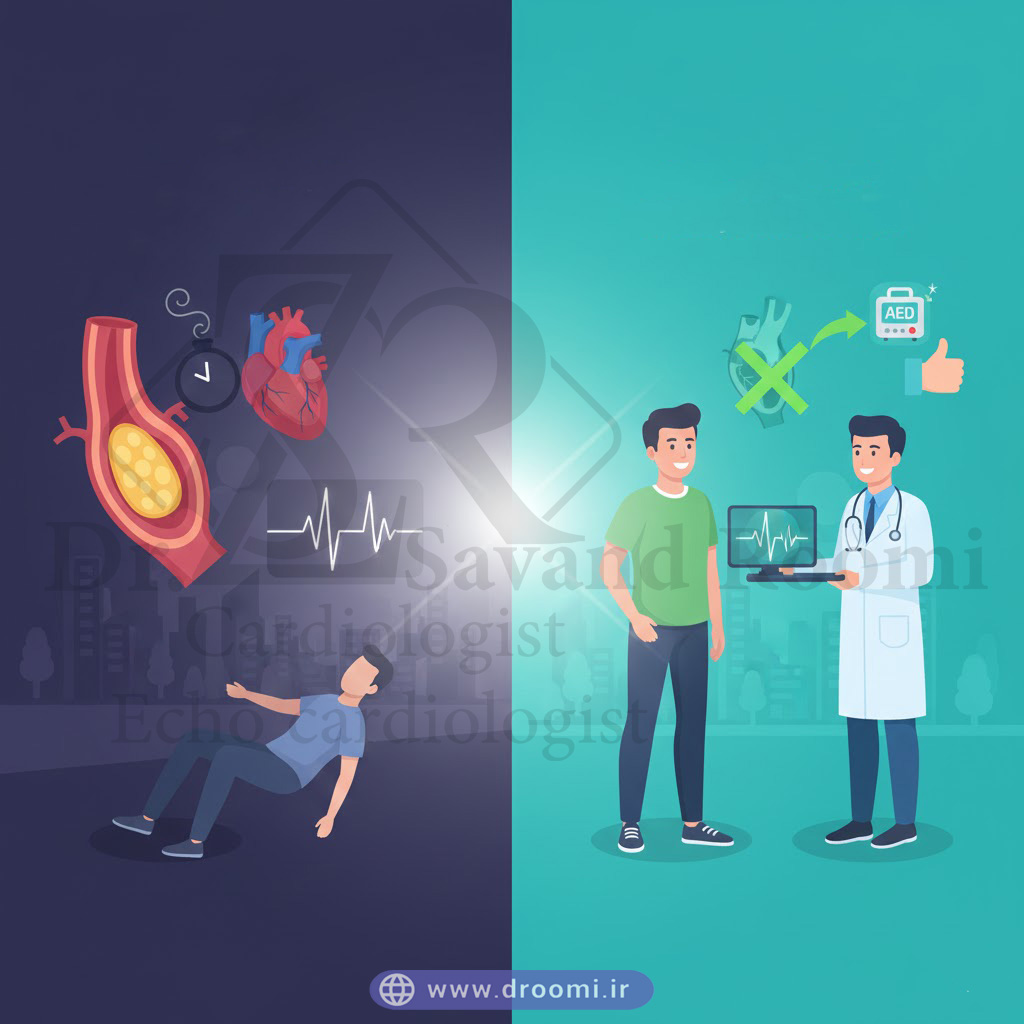 تصویر قبل و بعد از تشخیص زودهنگام خطر قلبی با نوار قلب و پیشگیری از ایست ناگهانی