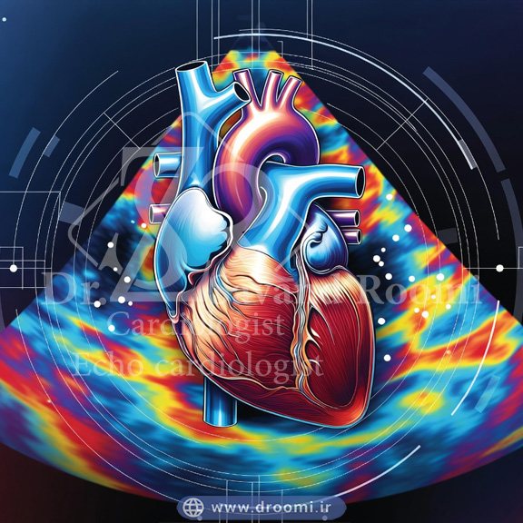 تصویر سونوگرافی قلب رنگی با نقشه سرعت در تکنیک Tissue Doppler Imaging