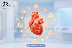 قلب سه‌بعدی احاطه شده با علائم هشدار کوچک و ملایم برای نمایش اثرات جانبی موقت مثل خستگی