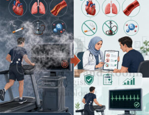 مشاوره پزشک و بیمار درباره سابقه مصرف سیگار، قلیان و ویپ پیش از انجام تست ورزش قلب